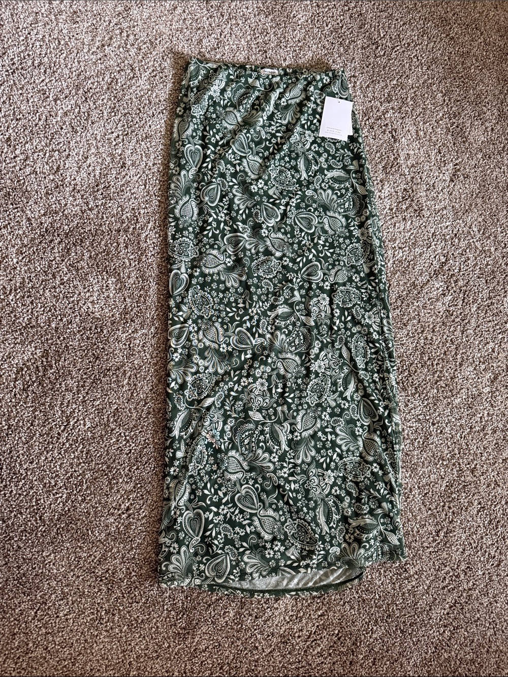 love, Fire Dark Green Paisley Print Maxi Skirt